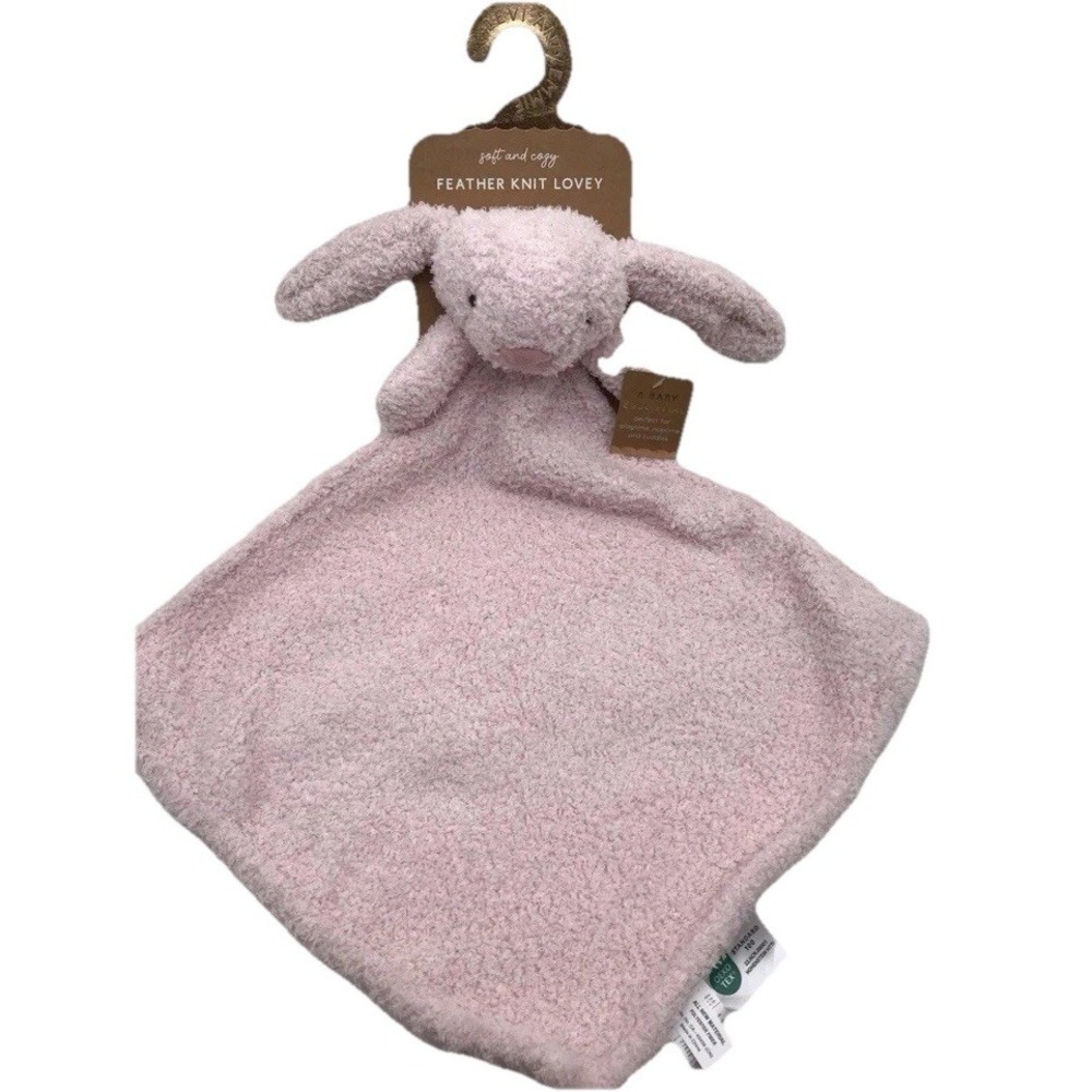 Leviā & Emmie Pink Bunny Feather Knit Lovey Security Baby Blanket Plush Nunu NWT